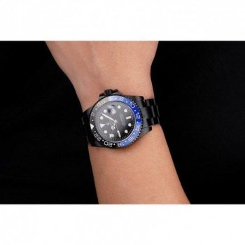 Rolex GMT Master II Black Dial Blue And Black Bezel Black PVD Case And Bracelet PR18239