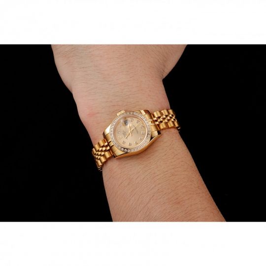 Rolex Lady-Datejust Champagne Dial Diamond Bezel Gold Jubilee Bracelet 1454096