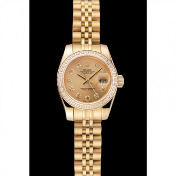 Rolex Lady-Datejust Champagne Dial Diamond Bezel Gold Jubilee Bracelet 1454096