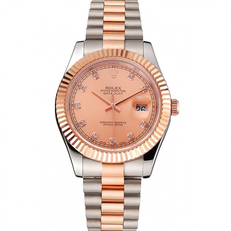 Rolex Datejust Rose Gold Dial And Bezel Stainless Steel Case Two Tone Bracelet