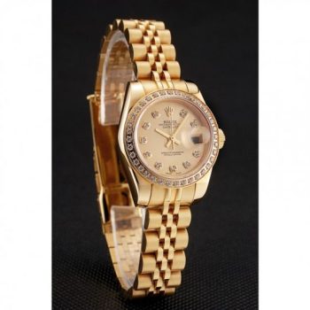 Rolex Lady-Datejust Champagne Dial Diamond Bezel Gold Jubilee Bracelet 1454096