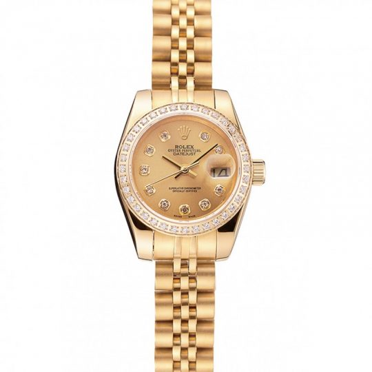 Rolex Lady-Datejust Champagne Dial Diamond Bezel Gold Jubilee Bracelet 1454096