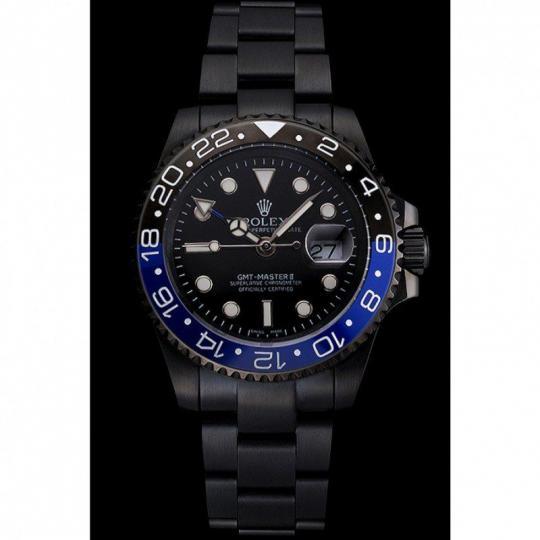Rolex GMT Master II Black Dial Blue And Black Bezel Black PVD Case And Bracelet PR18239