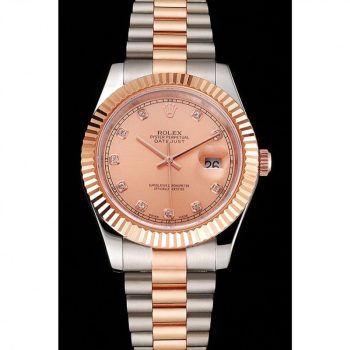 Rolex Datejust Rose Gold Dial And Bezel Stainless Steel Case Two Tone Bracelet