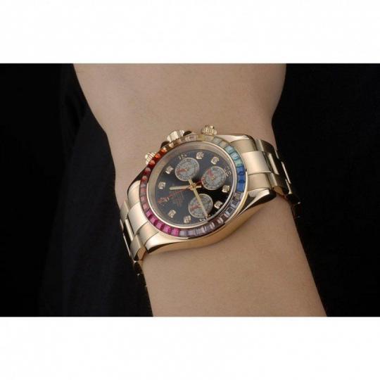 Rolex Daytona Cosmograph Rainbow Crystals Bezel Rose Gold Strap Black Dial 80251